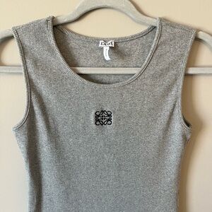 Loewe Gray Ribbed Sleeveless Midi Dress with Black Anagram